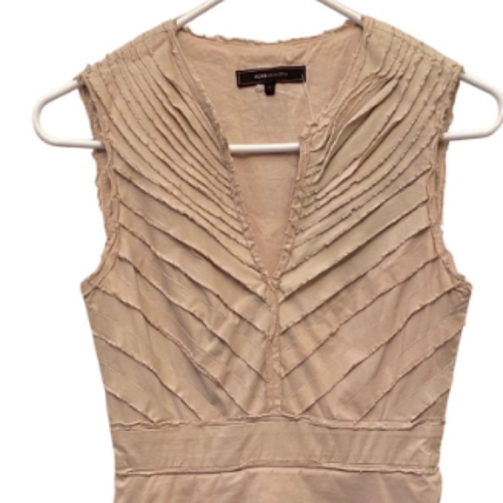 Bcbg Maxazria Ruffle Fray Dress Tan Sleeveless